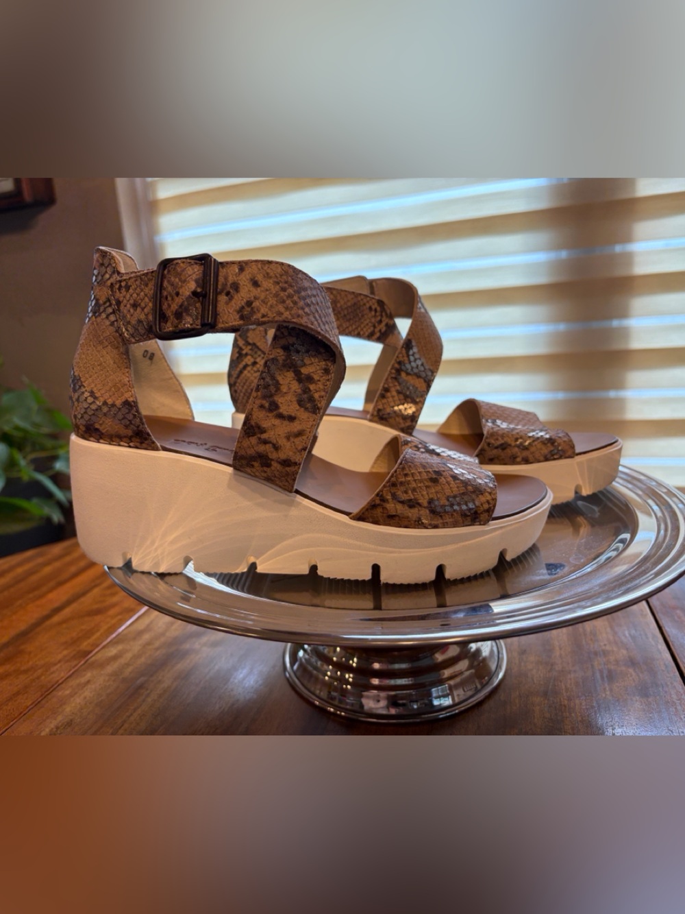 Paul Green Snake-Print Tan and Cream Platform Wedges US size 8